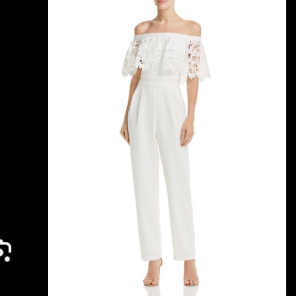 Eliza J White Lace Off-Shoulder Jumpsuit